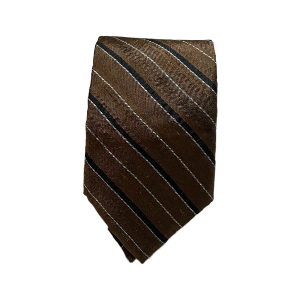 100% Pure Thai Silk Hand Work In Thailand Necktie Brown Stripe Pattern Men's Tie